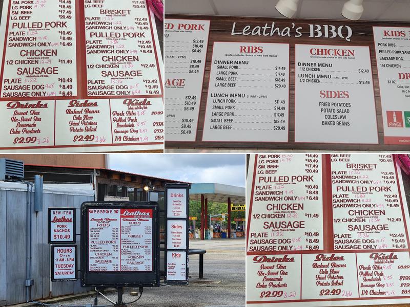 Leatha's Barbeque Menu