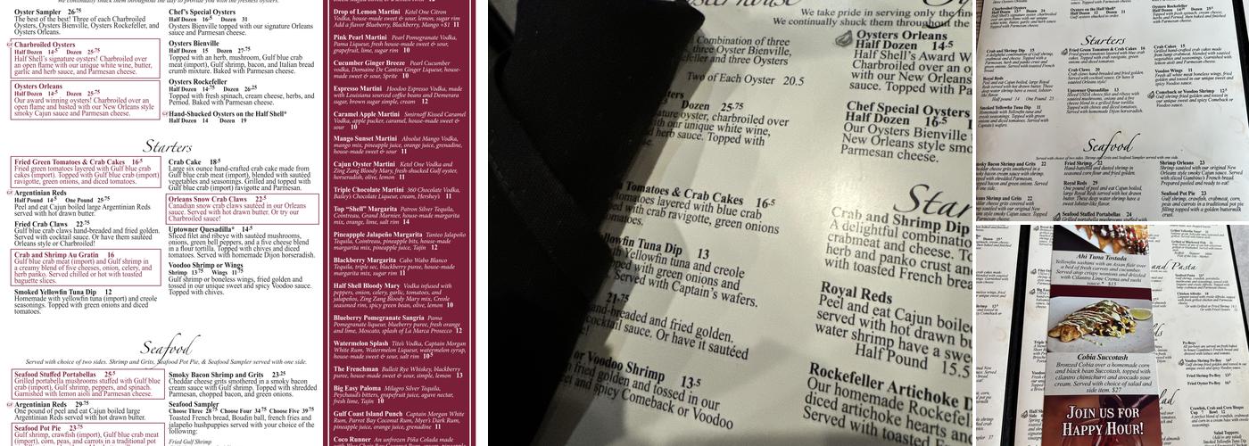 Half Shell Oyster House Menu