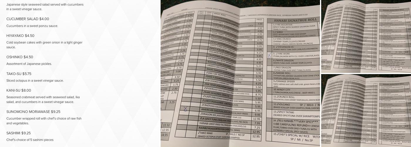 Hanabi Japanese Restaurant Menu