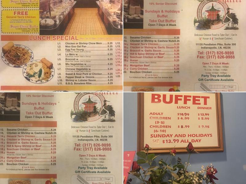 Super China Buffet Menu