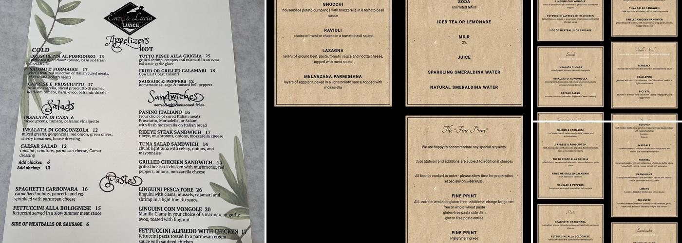 Enzo & Lucia Ristorante Menu