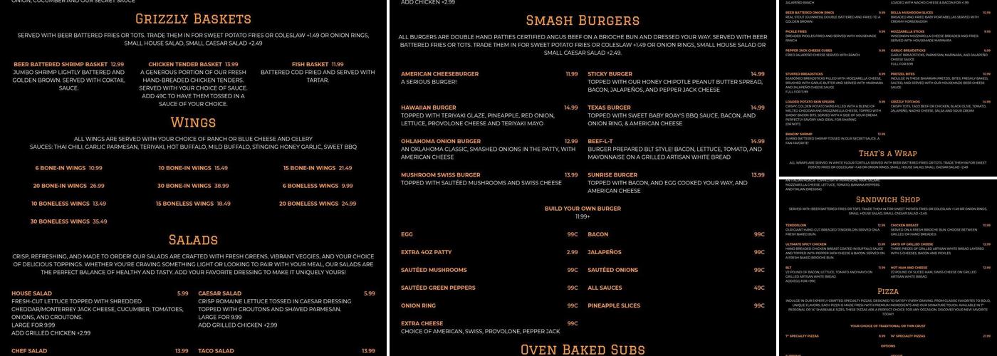 Bojak's Bar & Grille Menu