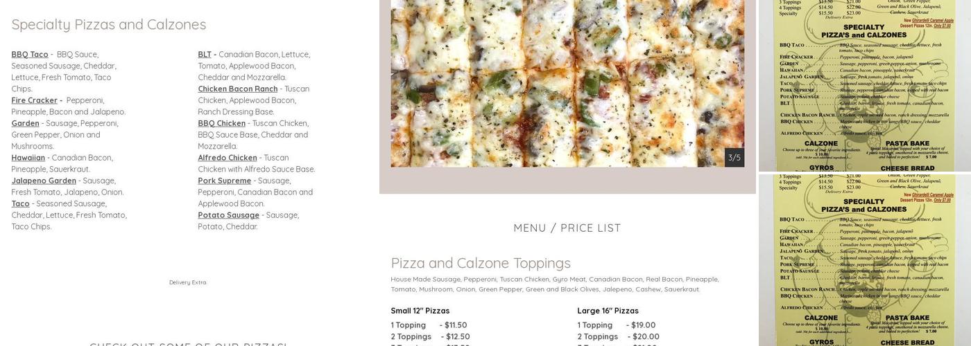 TC's Pizza Menu