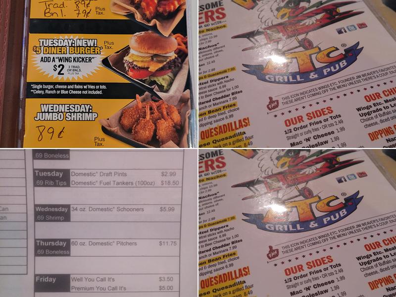 Wings Etc. Menu