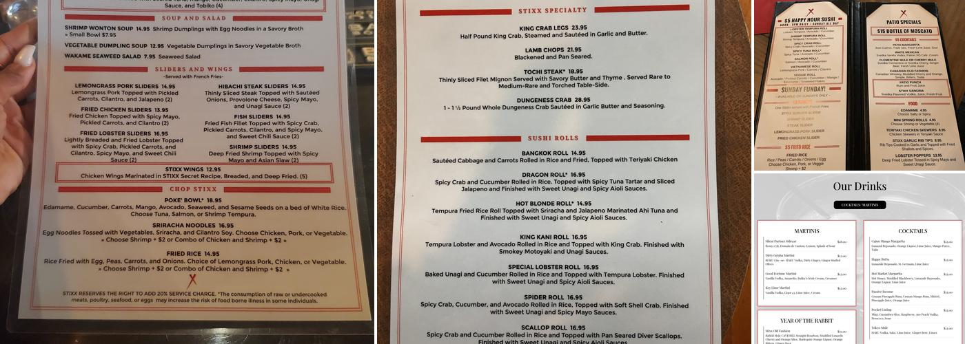 Stixx Cigar Lounge Menu