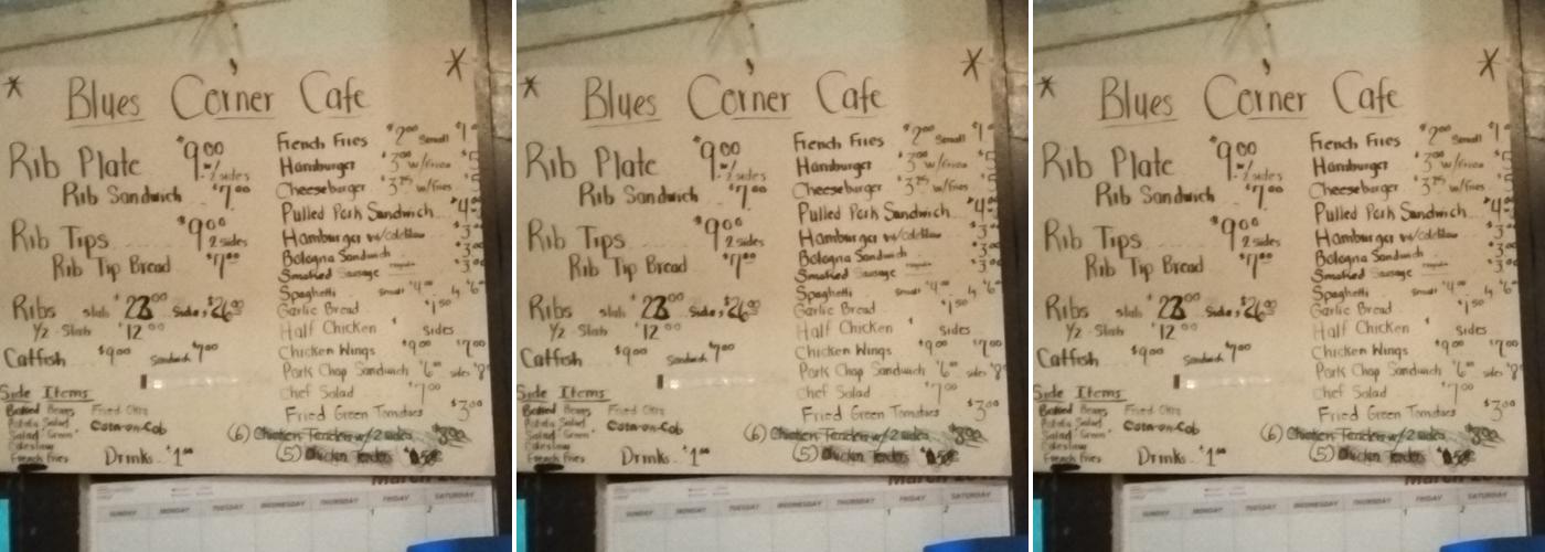 Blues Corner Cafe Menu