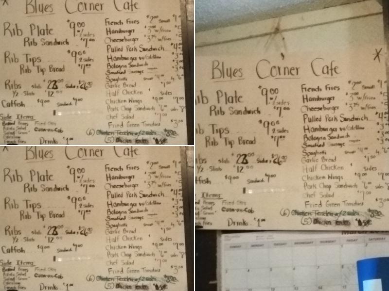Blues Corner Cafe Menu