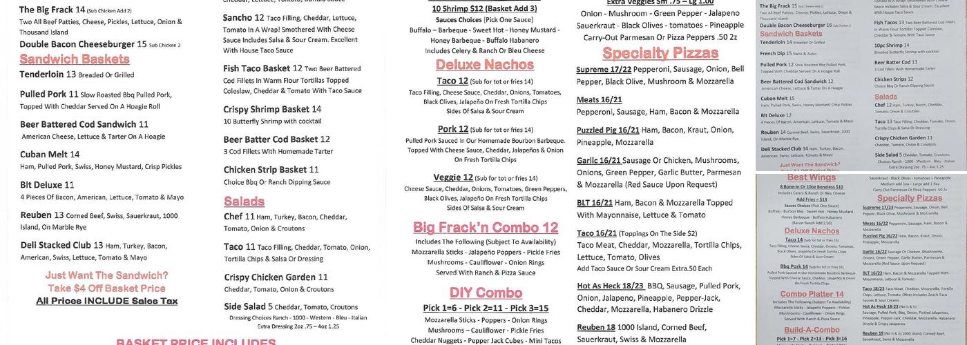 Frackie's Burgers Bites & Brews Menu