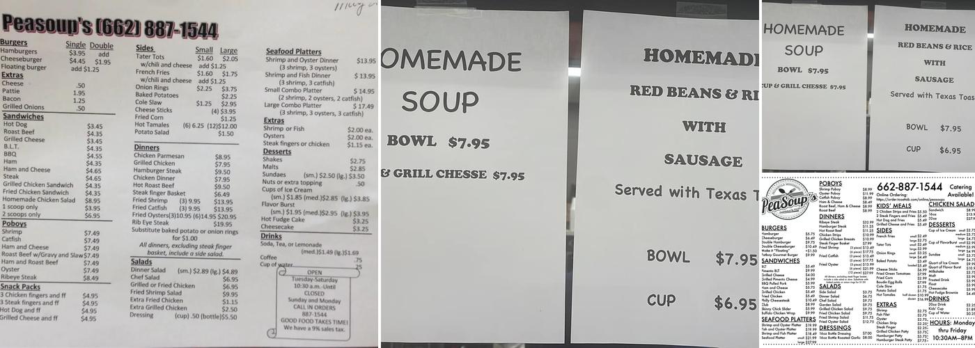 Pea-Soup's Menu