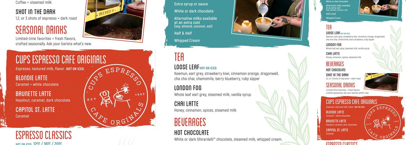 Cups Espresso Cafe Menu