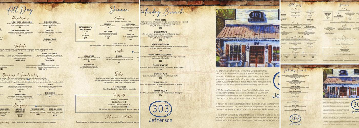 303 Jefferson Menu