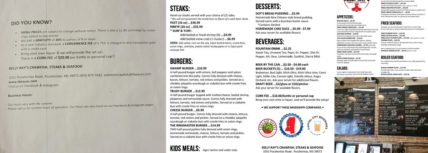 Kelly Rays Menu