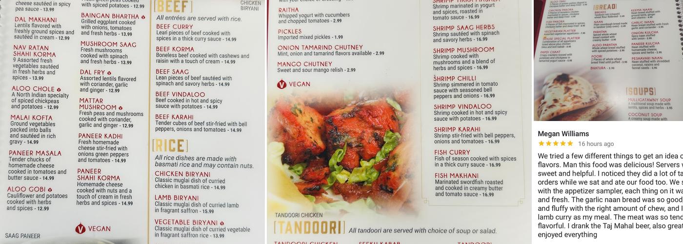 Taj Mahal Menu