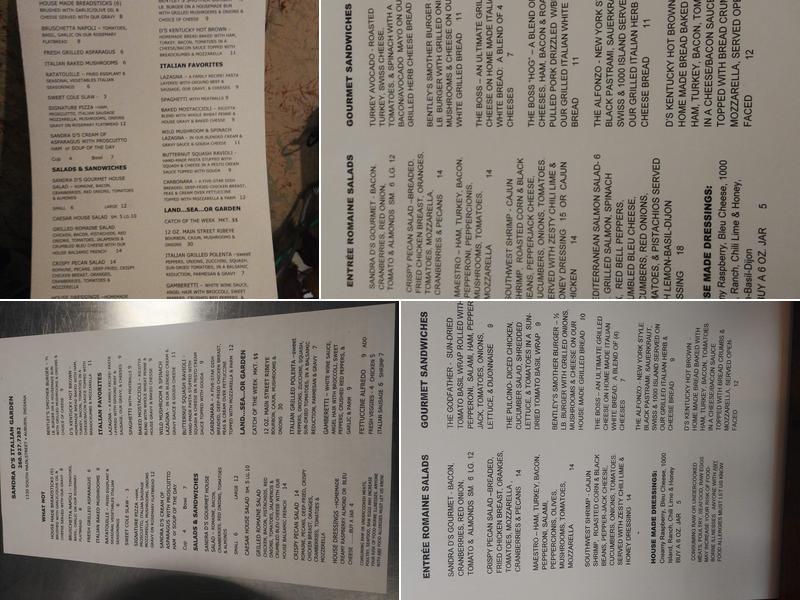 Sandra D's Italian Garden Menu