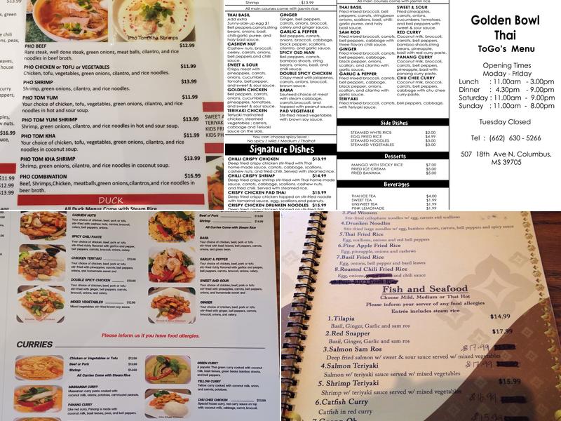 Golden Thai Menu