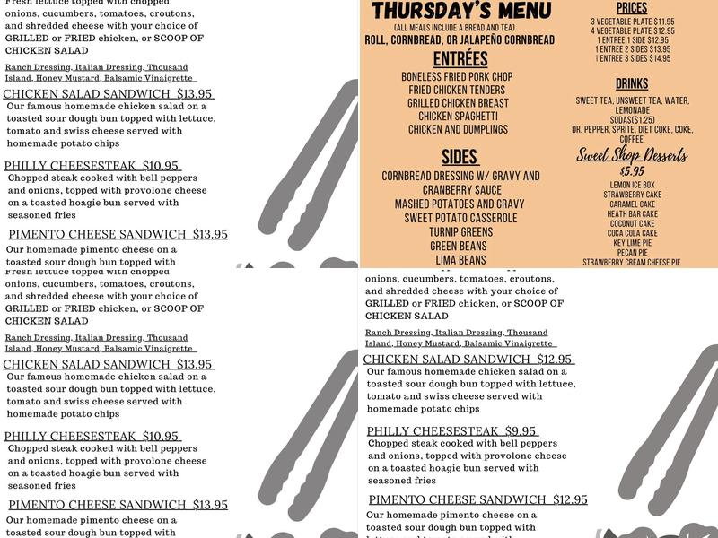 Cafe on Main & Sweet Shop Menu