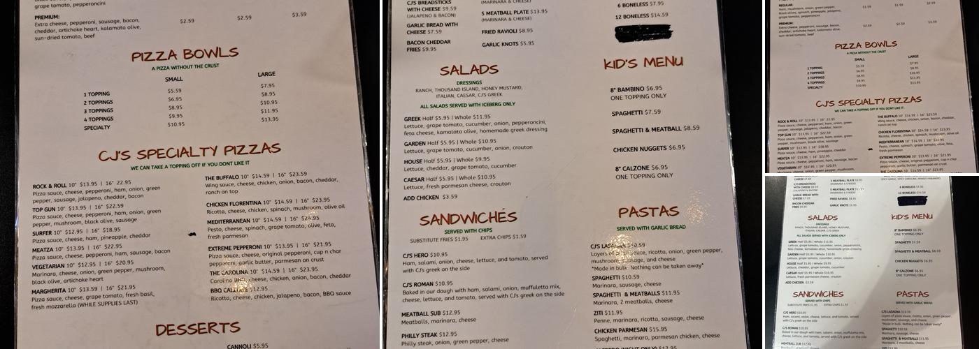 CJ's Pizza of Columbus Menu