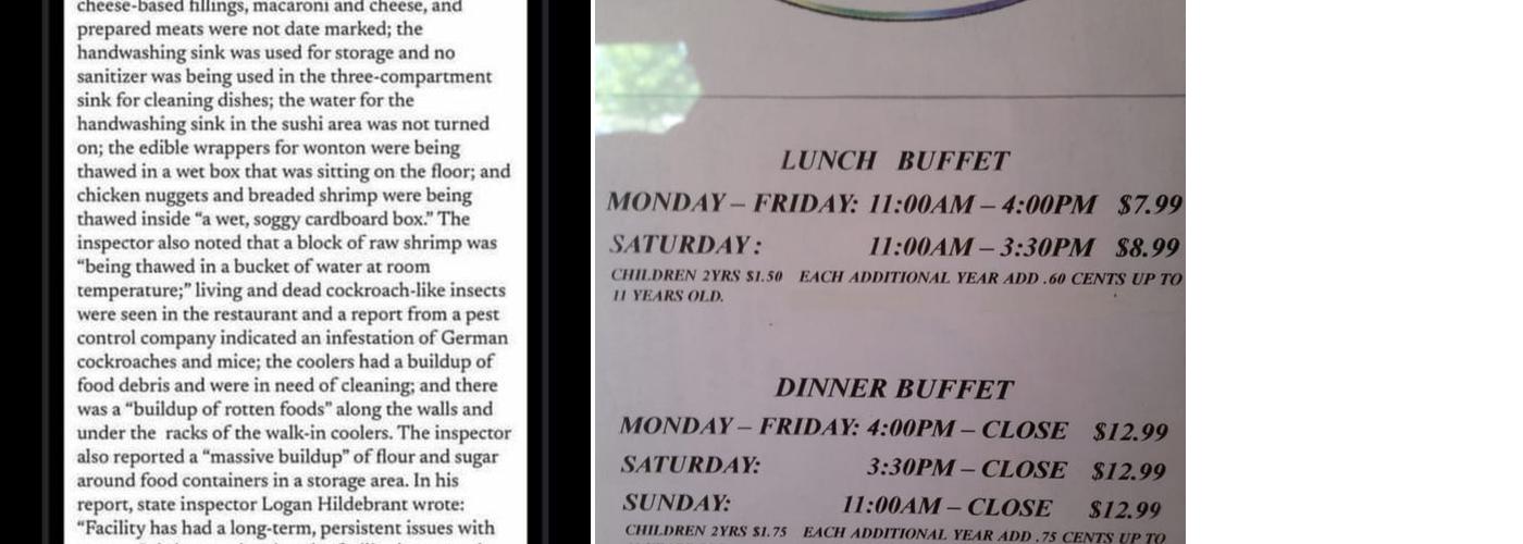 Dynasty Buffet Menu