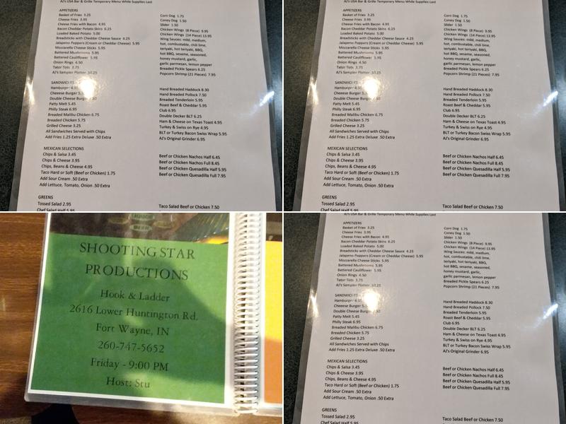 A J's Bar & Grill Menu