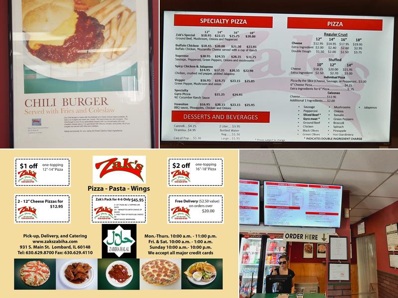 Zak's Pizza Pasta & Wings Menu