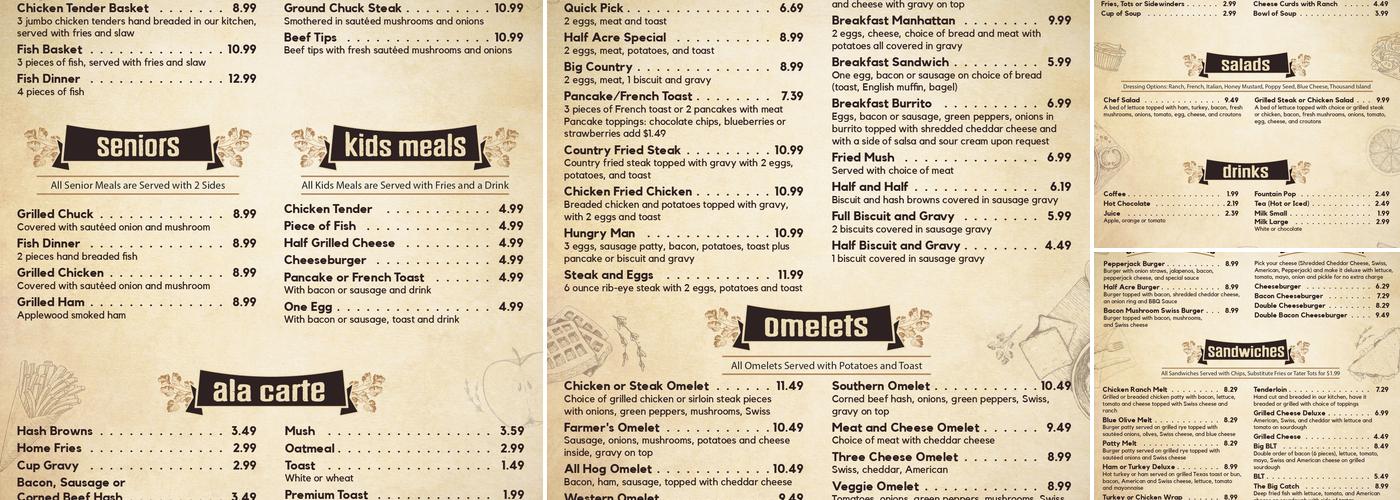 Half Acre Menu