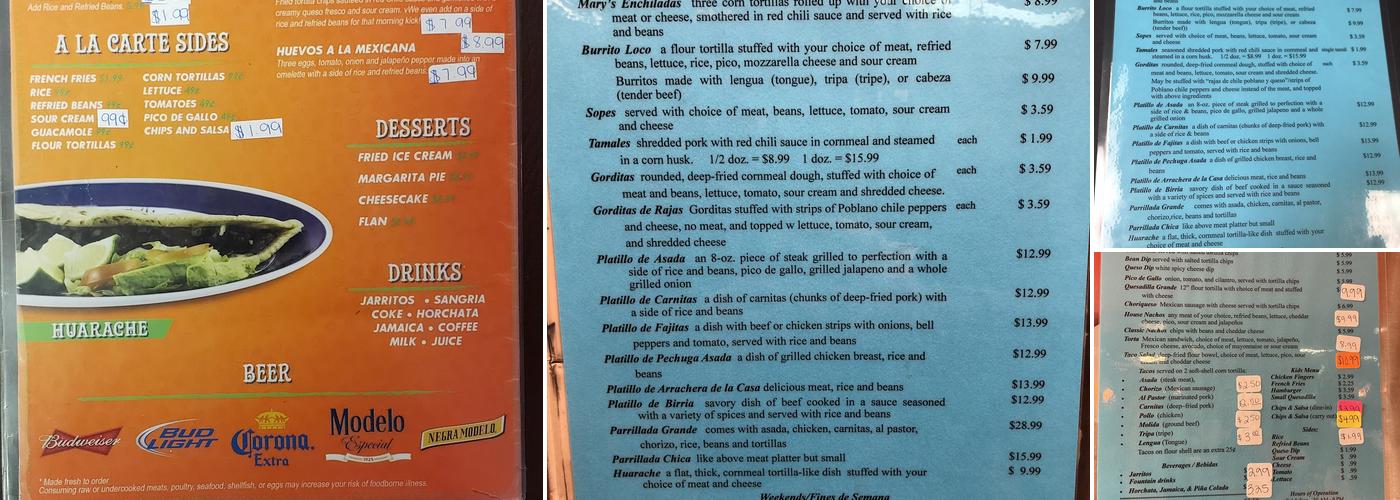 Taqueria Flores Menu