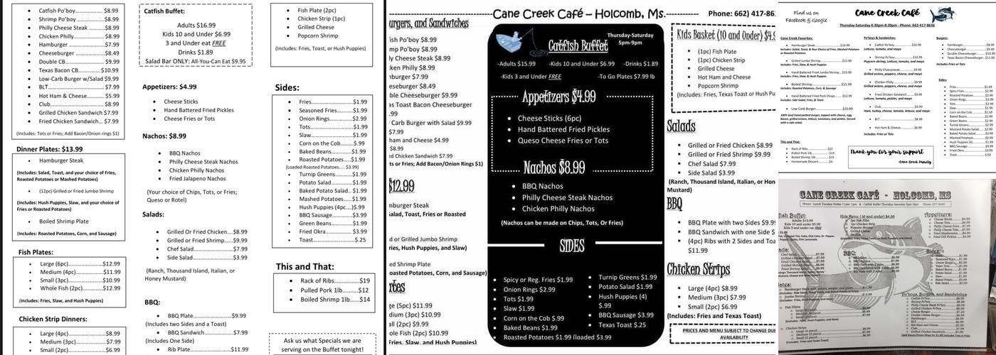 Cane Creek Cafe LLC Menu