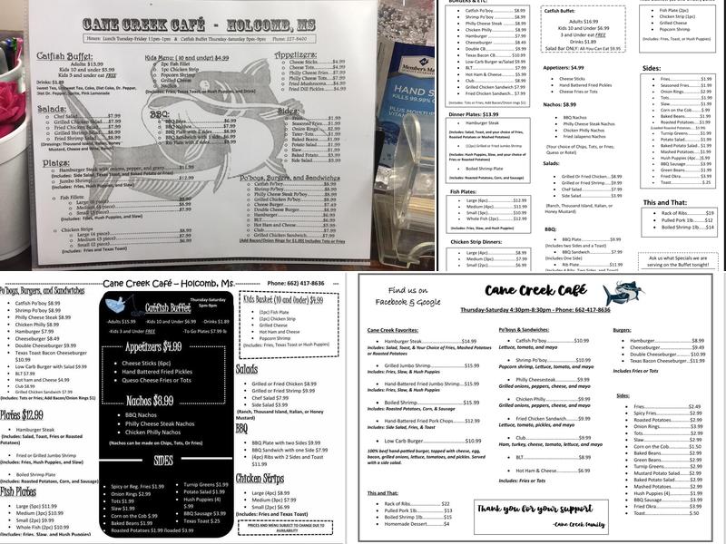 Cane Creek Cafe LLC Menu
