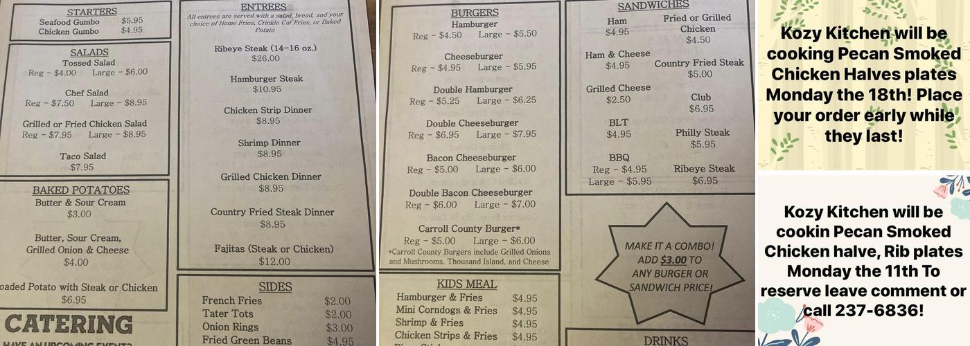 Kozy Kitchen Menu