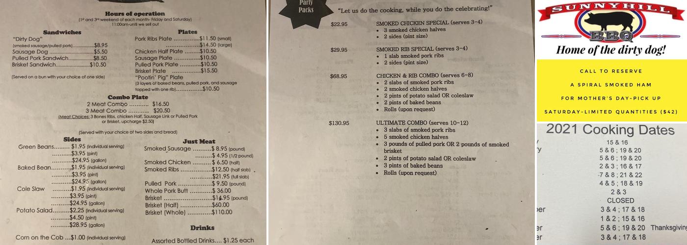 Sunnyhill BBQ Menu