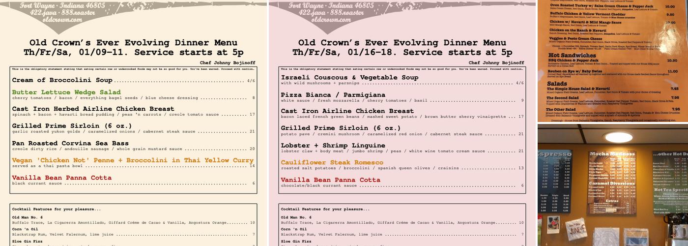 Old Crown Coffee Roasters Menu