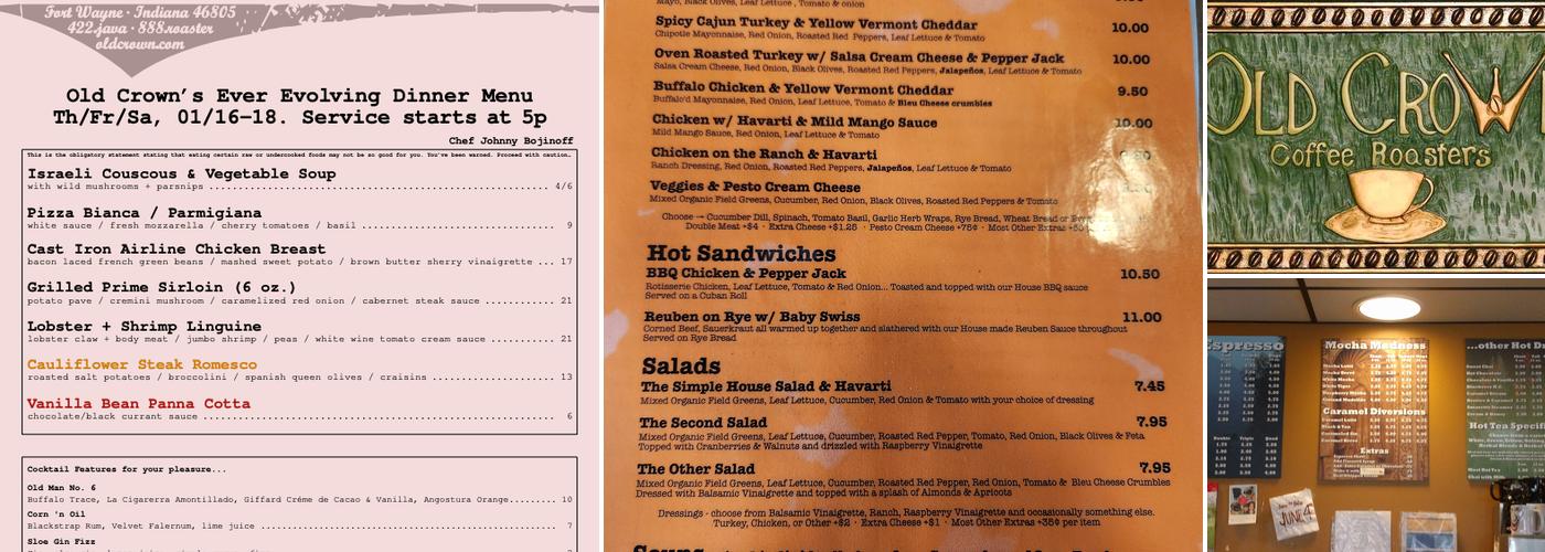 Old Crown Coffee Roasters Menu