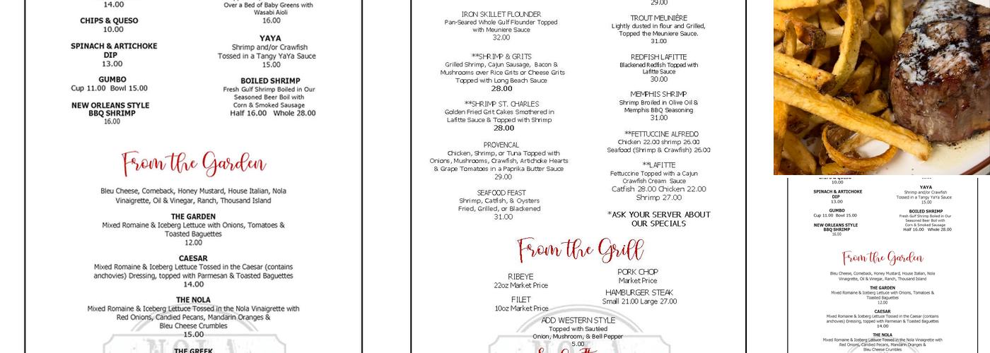 Nola Restaurant Menu