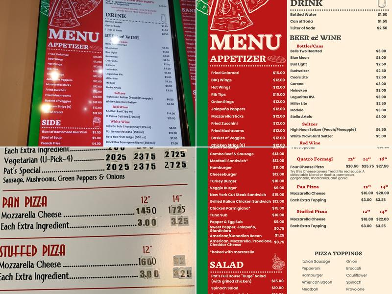 Pat's Pizza Menu