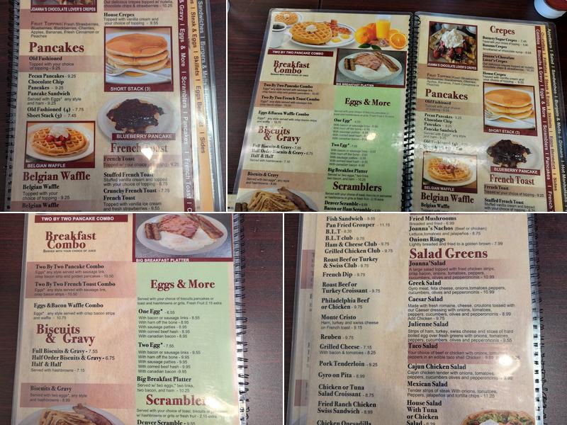 Joanna's Family Restaurant Menu