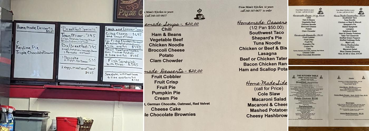 The Kitchen Table Menu