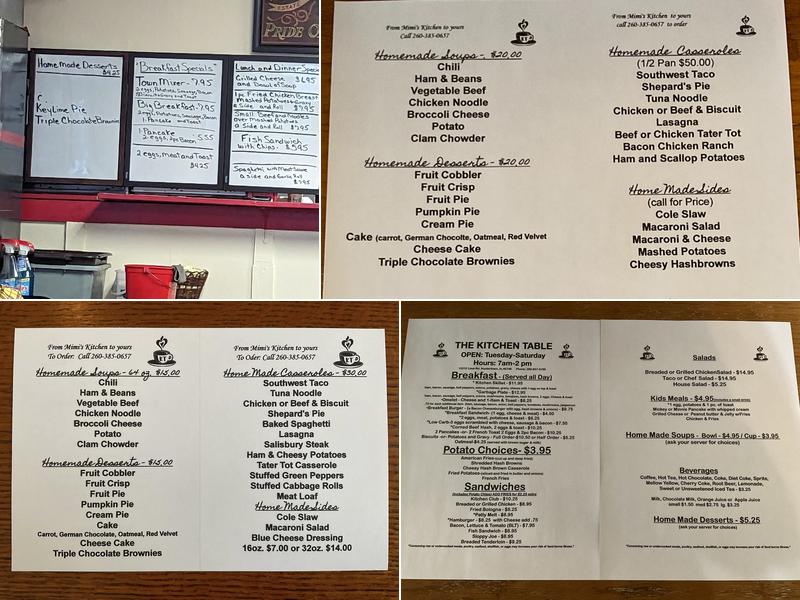 The Kitchen Table Menu