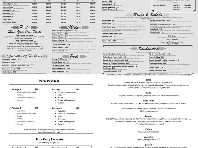 Salerno's On Tap | Pizzeria & Sports Bar Menu