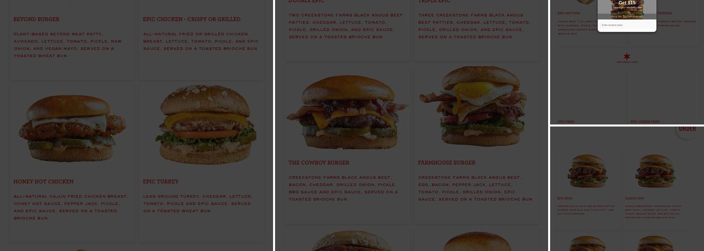 Epic Burger Menu