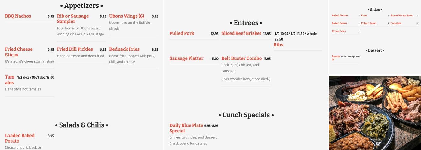Ubon's Restaurant Menu