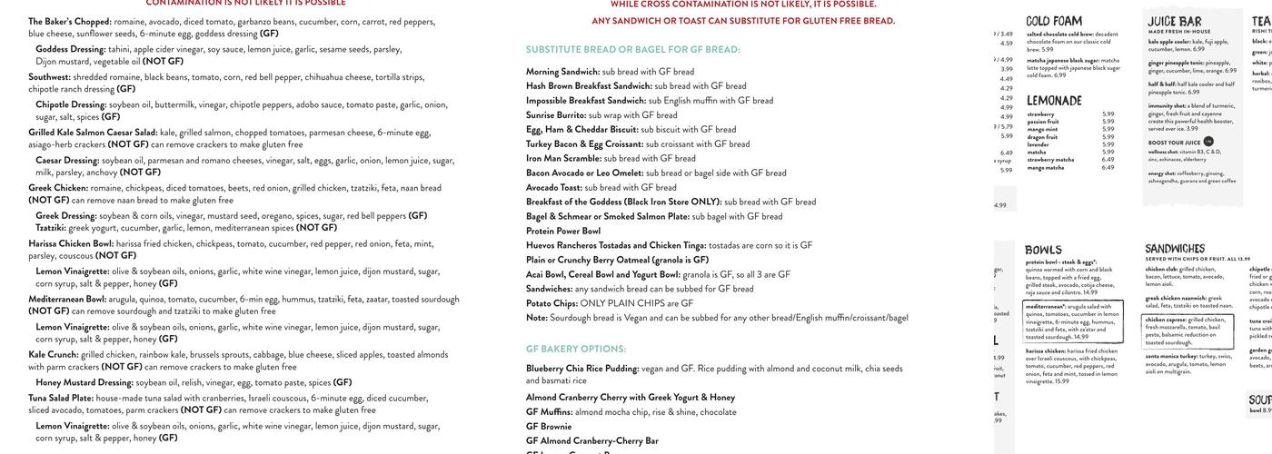 Goddess and the Baker, Wacker & LaSalle Menu