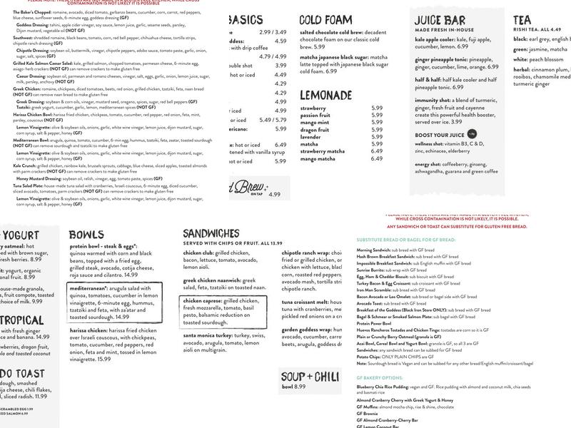 Goddess and the Baker, Wacker & LaSalle Menu