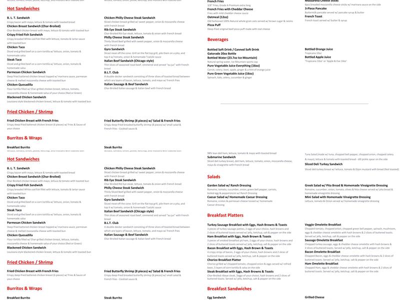 KenTone's Drive-In Menu