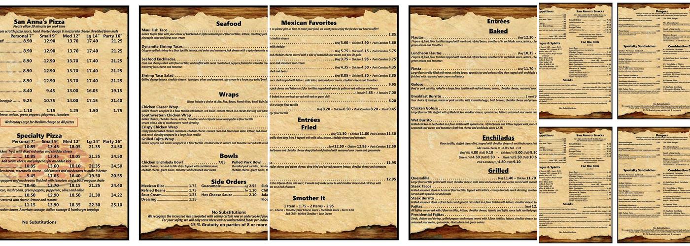 San Ann'a Pizza & Mexican Menu