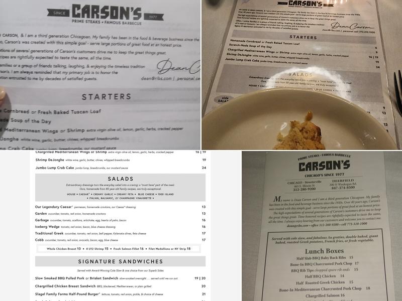 Carson's Ribs Prime Steaks & Famous Barbecue Chicago Menu