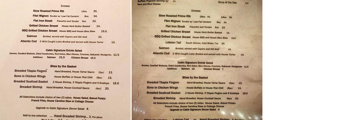 Captain's Cabin Menu