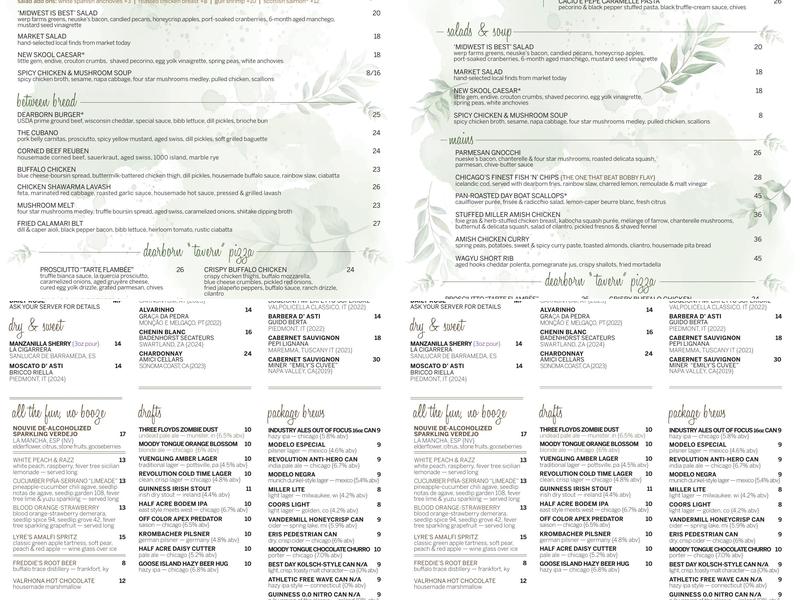 The Dearborn Menu