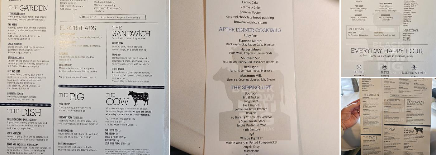 Black Cow Fat Pig Pub & Steak Menu