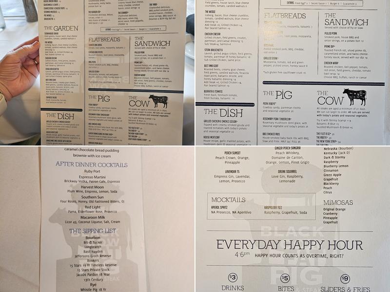 Black Cow Fat Pig Pub & Steak Menu