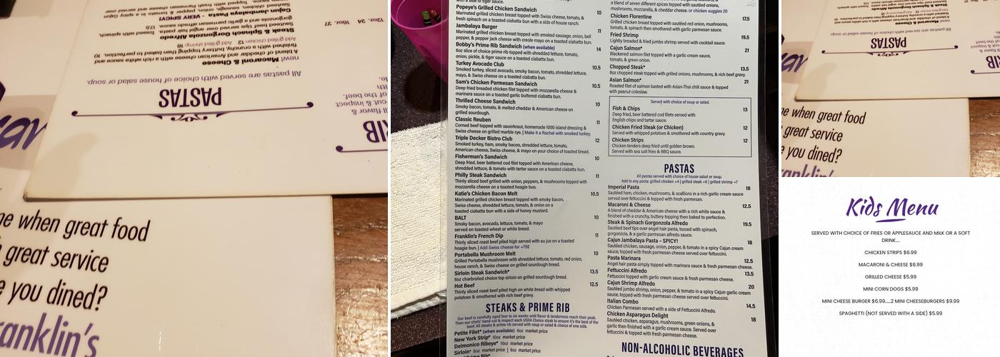 Franklin's Bistro Menu